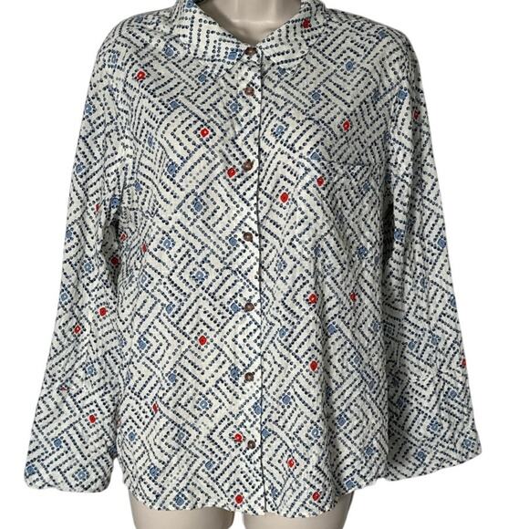 Hatley Women's Button Front Cindy Shirt in Popped Ikat Print Size Large - Picture 1 of 9